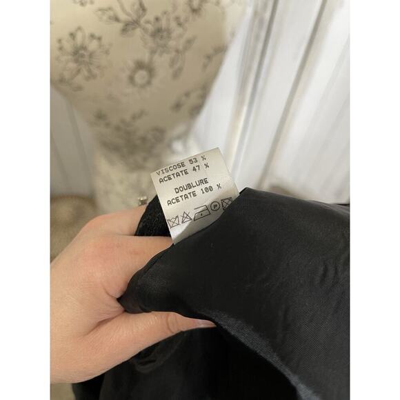 Vintage Black Jacquard Coat Jacket Faux Fur Trim Y2K Goth Whimsigoth Small - Picture 5 of 10